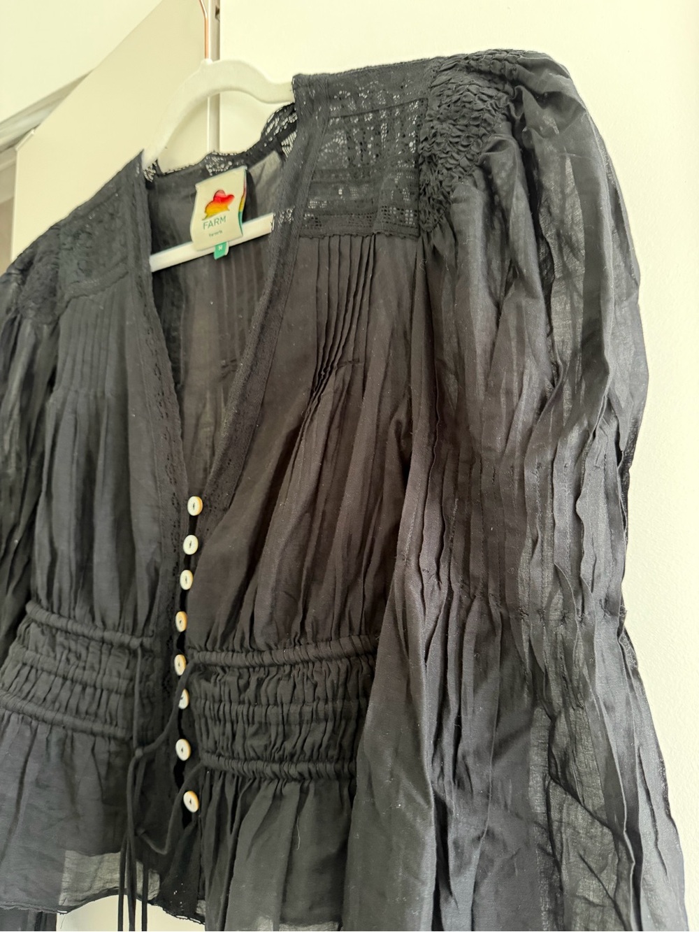 Farm in Rio Black Sheer Button-Front Peasant Top - Picture 3 of 6